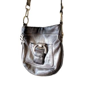 B. Makowsky Metallic Silver Leather Crossbody Bag